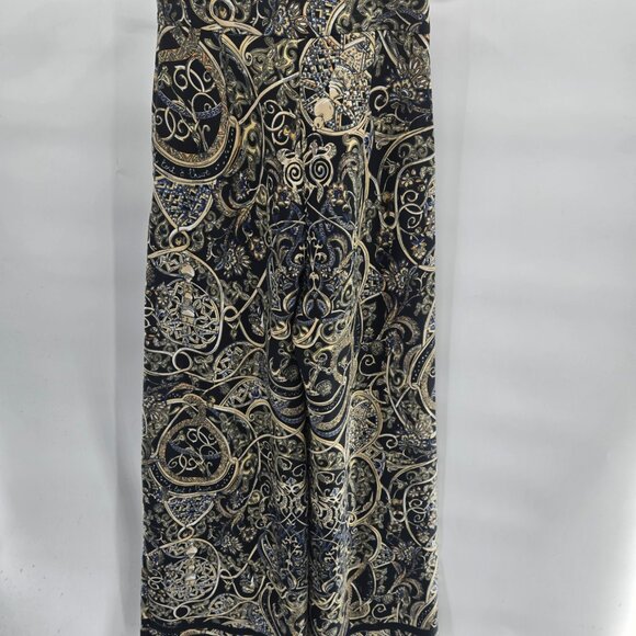 H&M Black Gold Paisley Palazzo Side Zipper Wide Leg Pants Size 0 - Picture 2 of 11